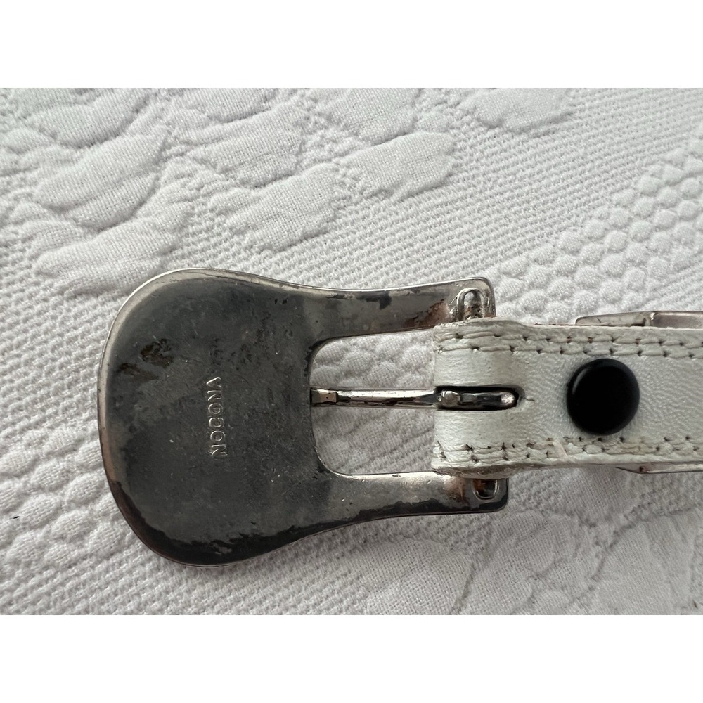 NOCONA Western Women's Belt White Leather Silver Tone Size 34 Southwest - Picture 2 of 7